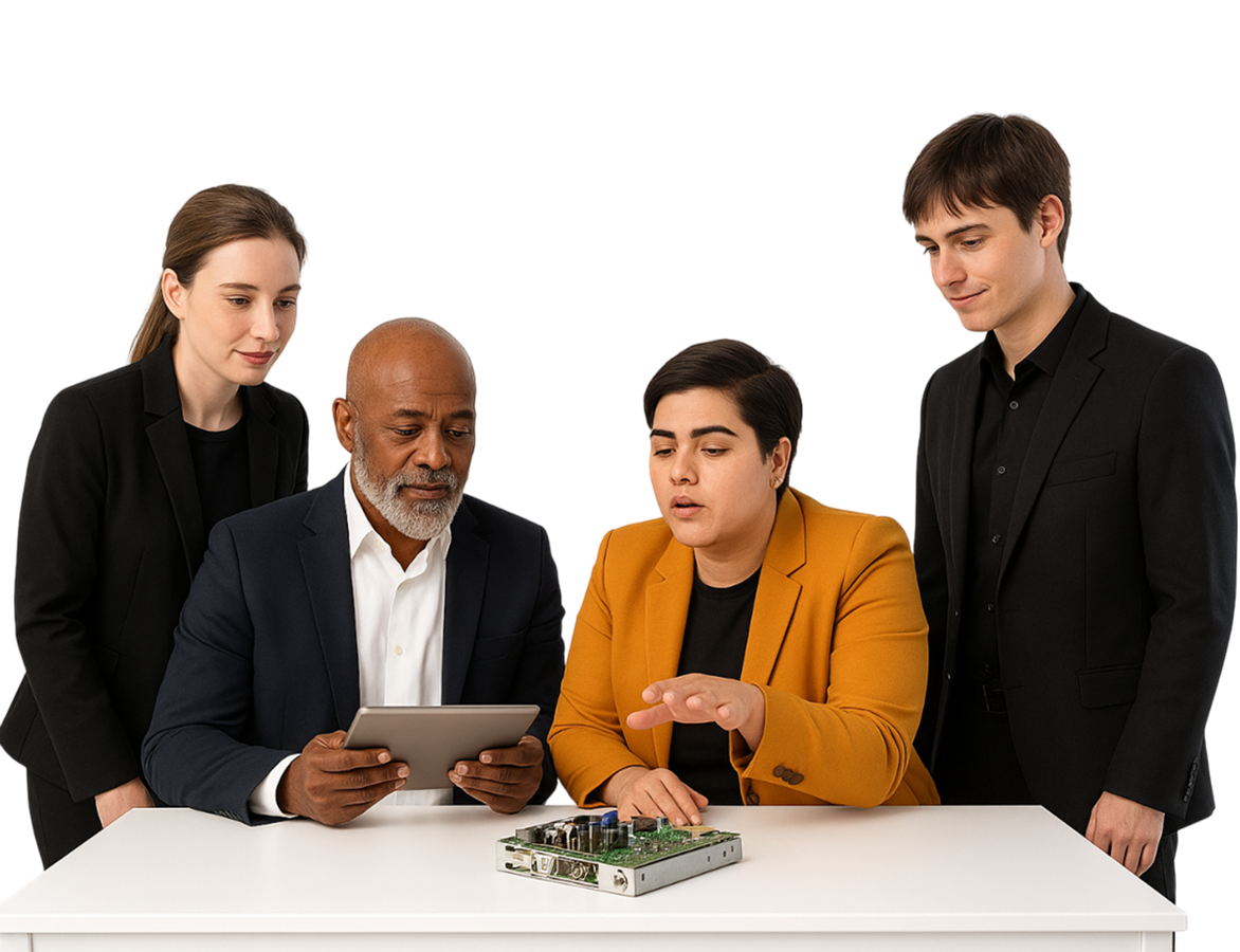 People in front of a prototype