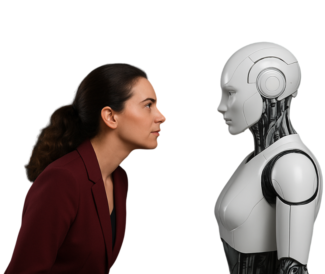 Woman looking at a robot